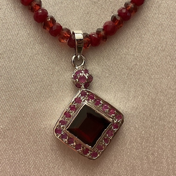 Sterling Silver 925 Ruby/Red Garnet Necklace Earrings set New - Picture 3 of 8